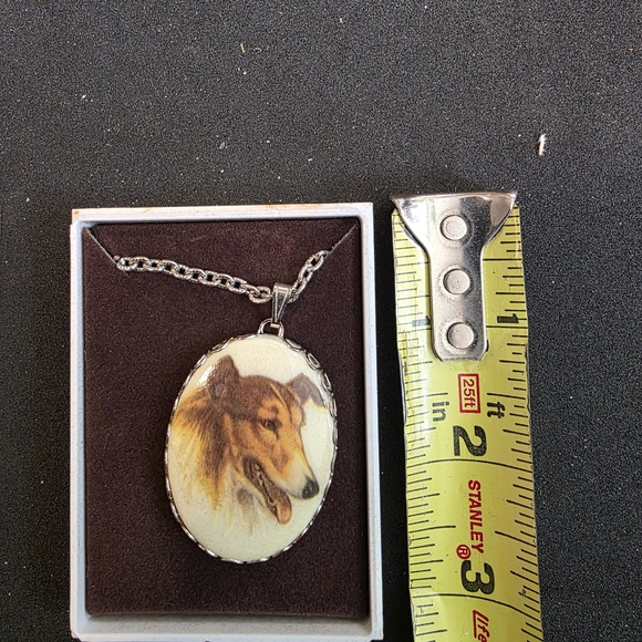 Stanley Jewelry - Stanley Silver-Tone Oval Dog Portrait Necklace with Brown Artwork